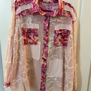 POL Boxy Pink and Purple Notched Collar Top